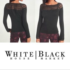 WHBM Black Long Sleeve Lace Jewel Embellished Lightweight Bell Sleeve Sweater